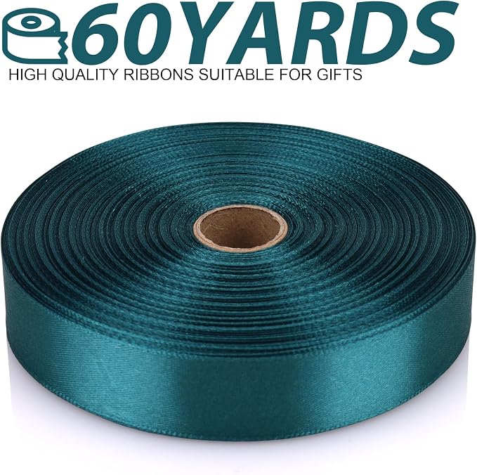 7/8 Inch 60 Yards Greenish Blue Satin Craft Ribbon-Single Face Polyester Ribbon - Image 2