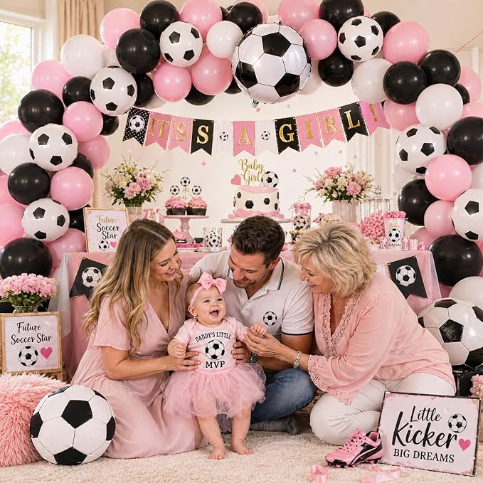 Pink Soccer Balloons, 12Inch Pastel Pink and Black White Football Print Latex - Image 7