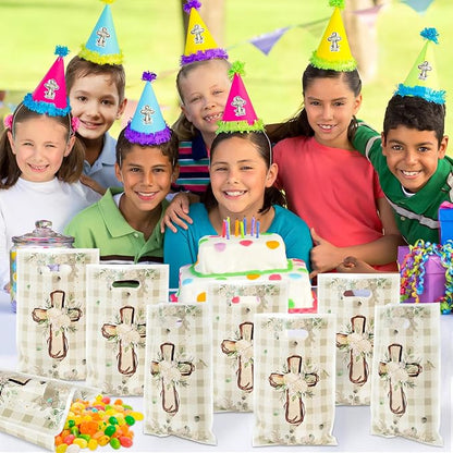 ANGOLIO 50Pcs White Floral God Bless Party Favor Bags Waterproof Baptism First - Image 6