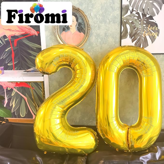 FIROMI 20 Number Balloons Gold Big Foil Mylar 20th Balloon Numbers 40-inch | - Image 4