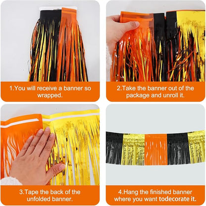 BEISHIDA Gold Orange Black Fringe Garland Banner Wall Tinsel Foil Streamers | - Image 3