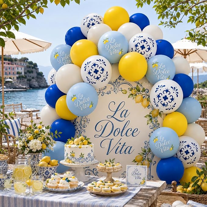 Blue and Yellow Lemon Balloons 12inch Amalfi Coast Party Decorations | Pastel - Image 6