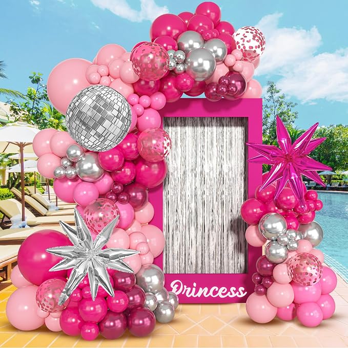 143Pcs Princess Pink and Silver Valentines Balloon Garland Arch Kit | Confetti - Image 7
