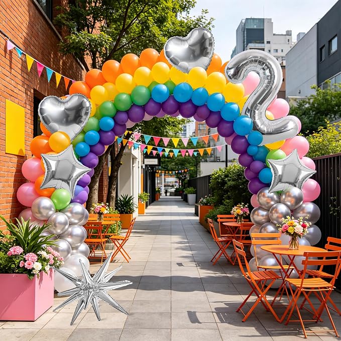 TONIFUL 2nd Birthday Balloons Kit 40Inch Silver Large Number 2 Foil Balloon | - Image 6