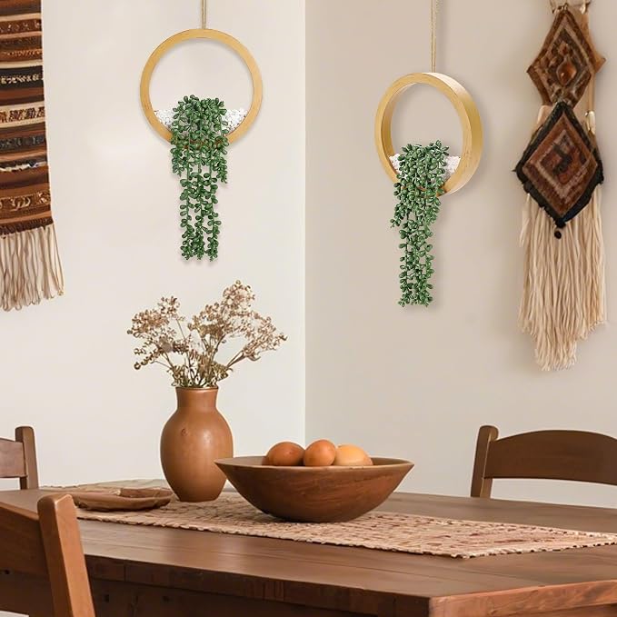 Der Rose 2 Pack 15" Fake Hanging Plants in Wood Tone Pots - Image 5