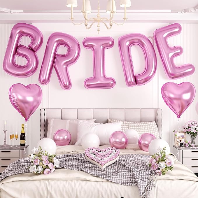 40inch Pink BRIDE Letter Balloons, Giant Pink Bride Foil Helium Balloon Banner by Dagelar