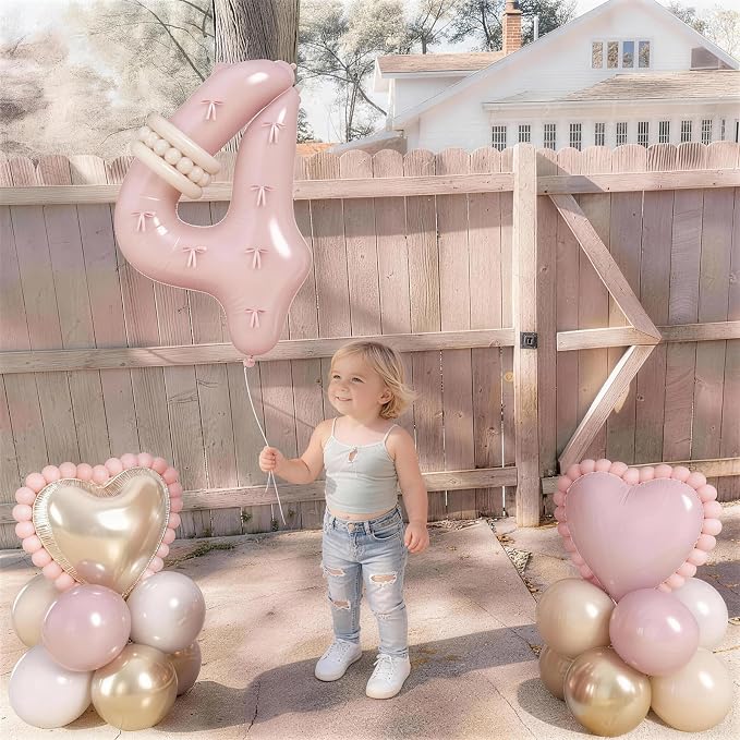 Pink 4 Balloon Number 40 Inch, Dusty Blush Pink Gold Sand White Latex Balloons - Image 7