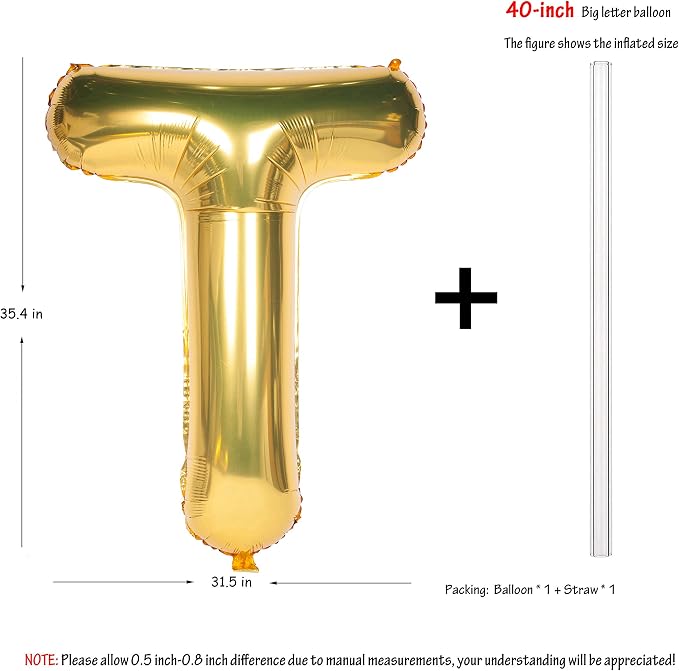 Letter Balloons 40 Inch Giant Jumbo Helium Foil Mylar Gold T - Image 2
