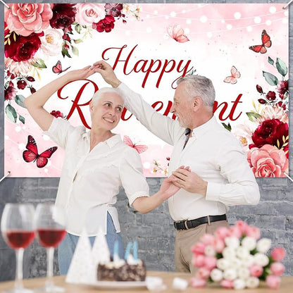 Happy Retirement Banner for Women Burgundy Floral Retirement Party Decorations - Image 7