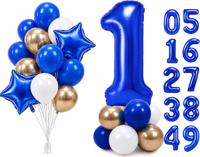 PartyWoo Number Balloons 40 Inch Blue Number 1 Kit by PartyWoo