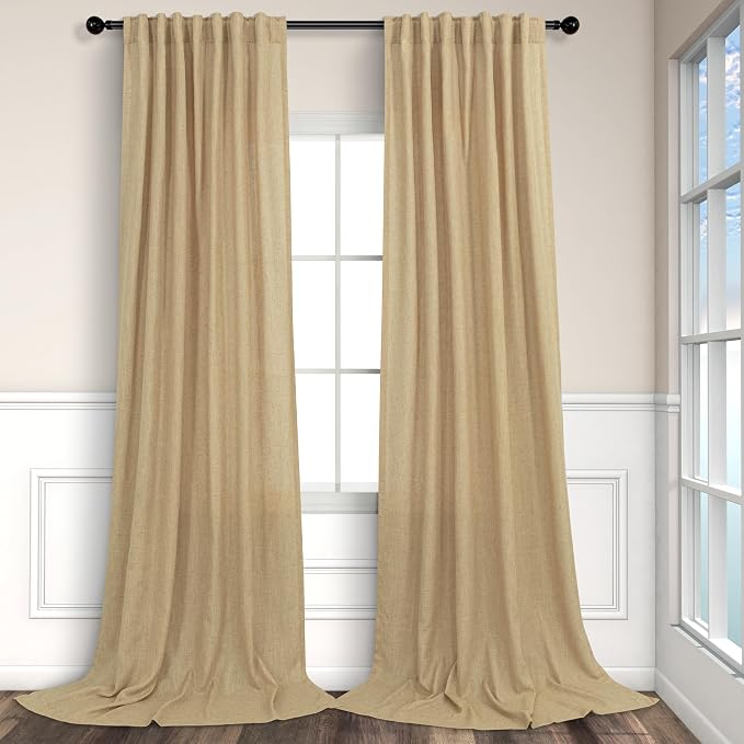 Tan Linen Curtains 90 Inch Length by Pitalk