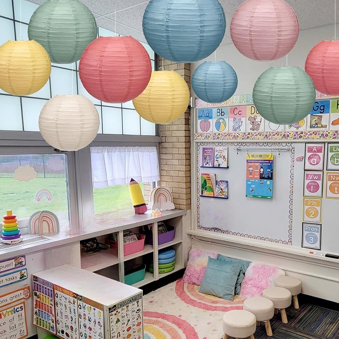 12 Pcs 10 Inch Hanging Paper Lanterns Party Decorations Pastel Spring Classroom - Image 6