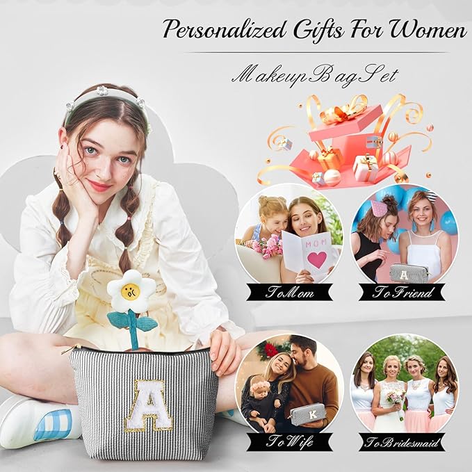 YOOLIFE Mothers Day Gifts - Graduate Gifts for Her Personalized Best Friend Birthday Gifts for Women Her Sister Gifts from Sister Monogram Makeup Bag Cosmetic Bag Toiletry Pouch Make Up Case Black M