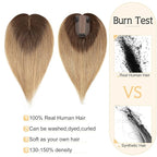 SEGO Human Hair Toppers for Women With Thinning Hair, 7 * 13CM Silk Base 100% Real Human Hair Clip in Top Wiglet Hairpieces -12 Inch No Bangs Medium Brown to Dark Blonde