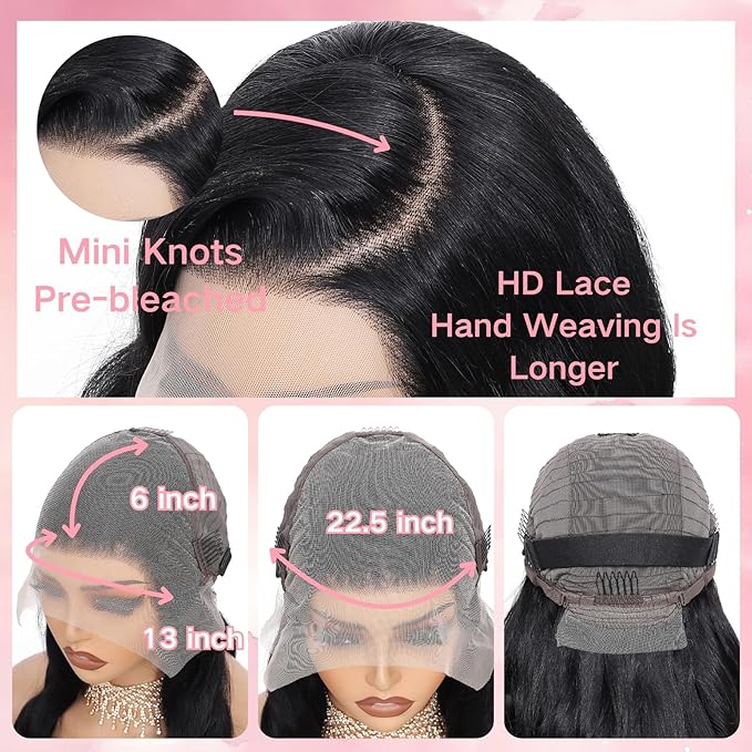 28 Inch 13x6 Body Wave Lace Front Wigs Human Hair 200 Density HD Transparent Lace Front Wigs for Black Women Glueless Frontal Wigs Human Hair Pre Plucked