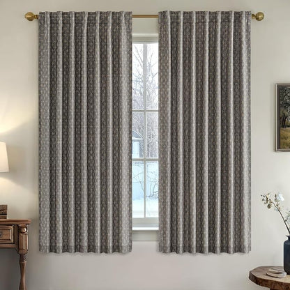 MIULEE Patterned Farmhouse Linen Curtains, Back Tab, Dark Grey | Linen Curtains - Image 2