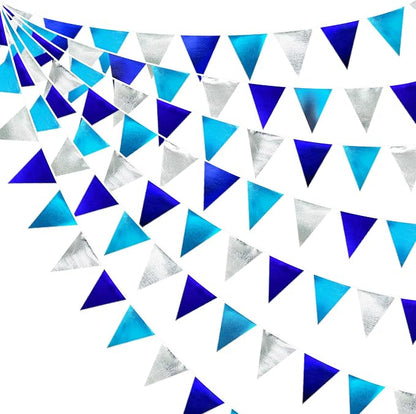 Navy Blue Silver Party Decorations Metallic Fabric Triangle Pennant Banner Flag by pinkblume