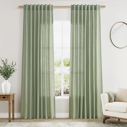 Light Sage Linen Curtains 84 Inch Length 2 Panels Set by Nanspring