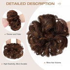 Messy Bun Hair Piece Wavy Curly Scrunchies Fluffy Donut Thick Updo Elegant Chignon Hairpieces for Women Girls, Light Brown Mix Mid Brown 1.4oz
