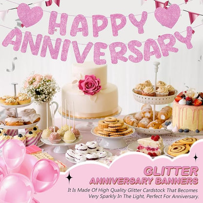 Fulmoon Happy Anniversary Banner Glitter Happy Anniversary Decorations Wedding - Image 7