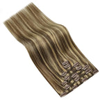 Ve Sunny 24 inch Hair Extensions Clip in Long Straight Real Hair Extensions Clip in Human Hair Dark Brown mit Blonde Clip in Hair Extensions 24Inch