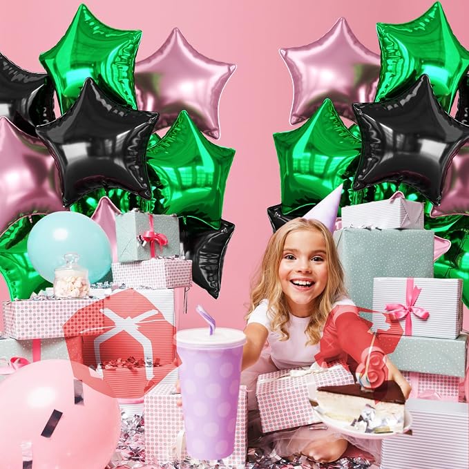 Pink Green Black Star Foil Balloon, 18 Inch Large Metallic Stars Balloons - Image 6
