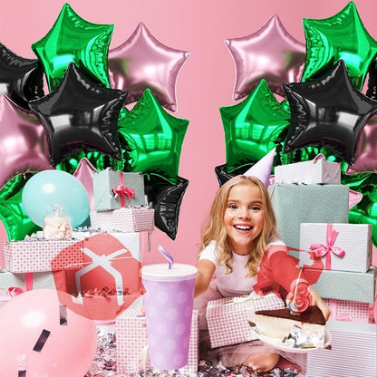 Pink Green Black Star Foil Balloon, 18 Inch Large Metallic Stars Balloons - Image 6