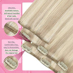 YoungSee Clip in Human Hair Extension Ash Blonde Clip in Hair Extensions Human Hair Warm Ash Blonde Highlights Bleach Blond Thick Hair Clip in Extensions 120G 22Inch 7Pcs
