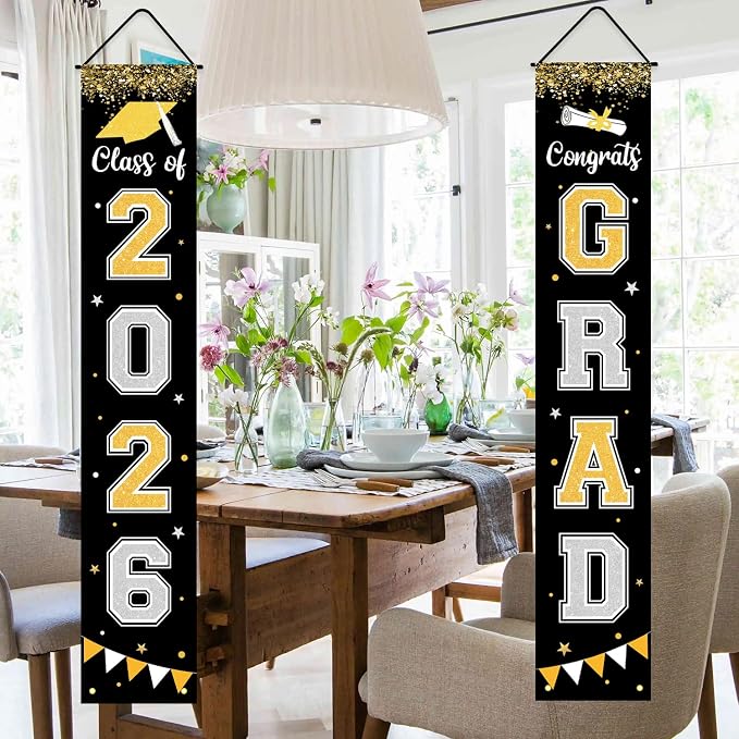 Graduation Decorations 2026 GRAD Banner Black Porch Door Sign Welcome Banner - Image 5