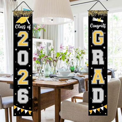 Graduation Decorations 2026 GRAD Banner Black Porch Door Sign Welcome Banner - Image 5