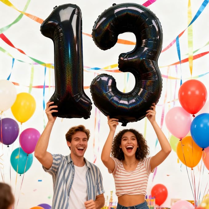 Jonhamwelbor 40 Inch Laser Black 13 Balloon Numbers Foil Mylar Giant Balloon - Image 5