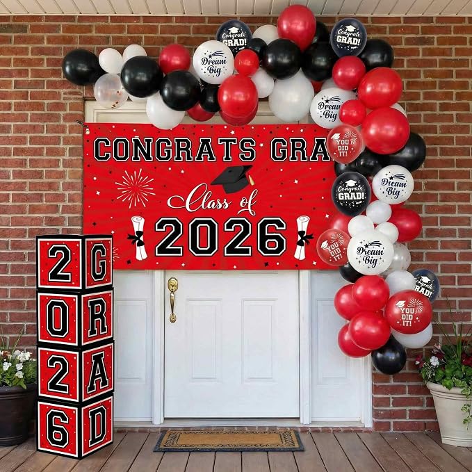 Graduation Decorations 2026 Black Red and White Balloon Boxes, Class of 2026 - Image 8