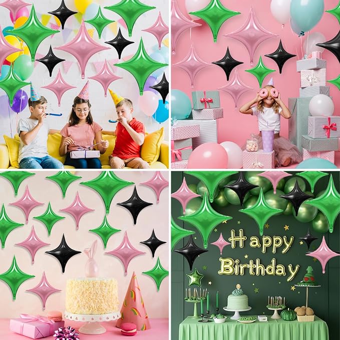 Black Pink Green Balloons, 26Inch and 10Inch Black Green Pink Quadrangle Star - Image 3