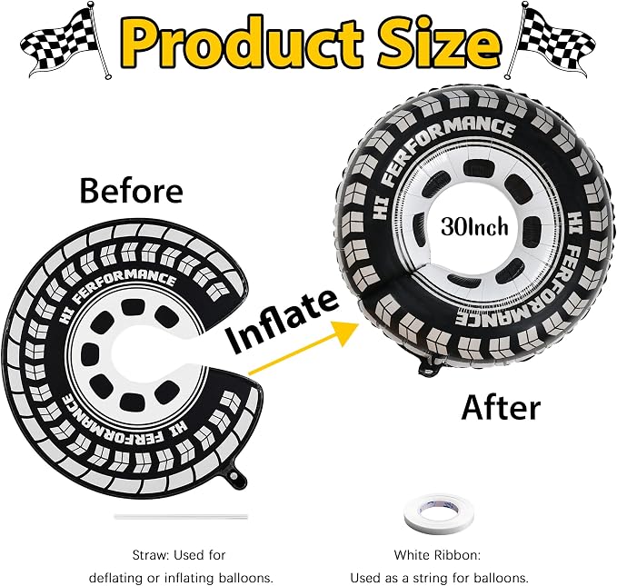 6 PCS Race Car Tire Foil Balloons, 30 Inch Reusable Racing Wheel Balloons - Image 4