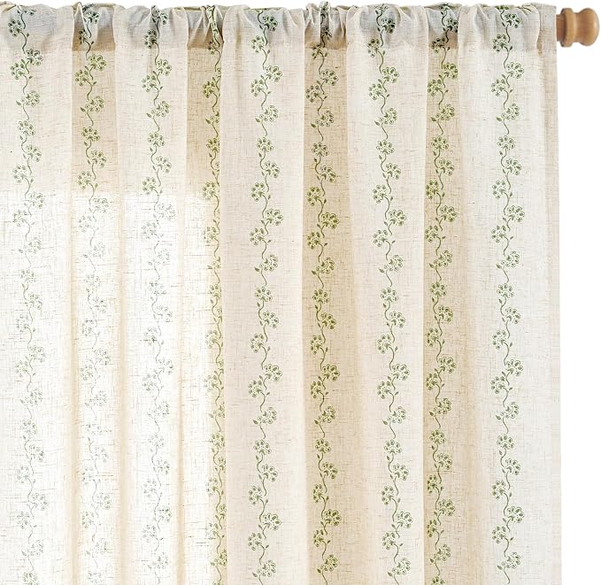 Cathy Linen Floral Curtains for Living Room Privacy Curtains Set of 2 for by Lazzzy
