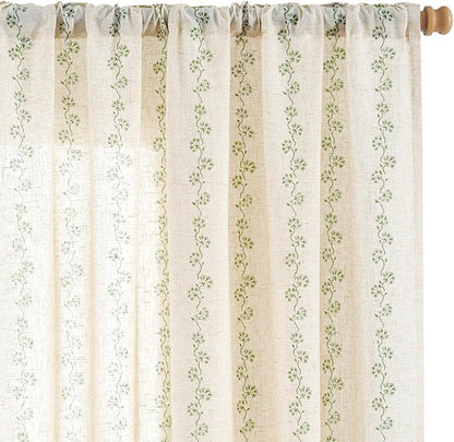 Cathy Linen Floral Curtains for Living Room Privacy Curtains Set of 2 for by Lazzzy