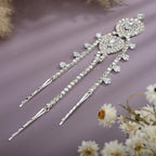 YERTTER Wedding Silver Rhinestone Head Chain With Clip Jewelry Forehead Tassel Fringe Headband Headpiece Crystal Chain Headband Hair Accessories for Women Brides Prom Costume(Silver 2)