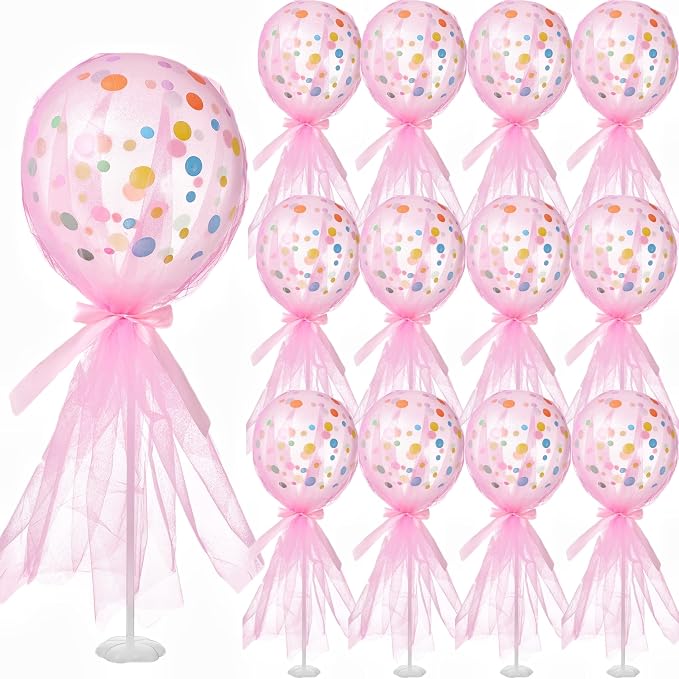 Wettarn 12 Set Pink Tutu Tulle Balloons Baby Shower Centerpieces by Wettarn