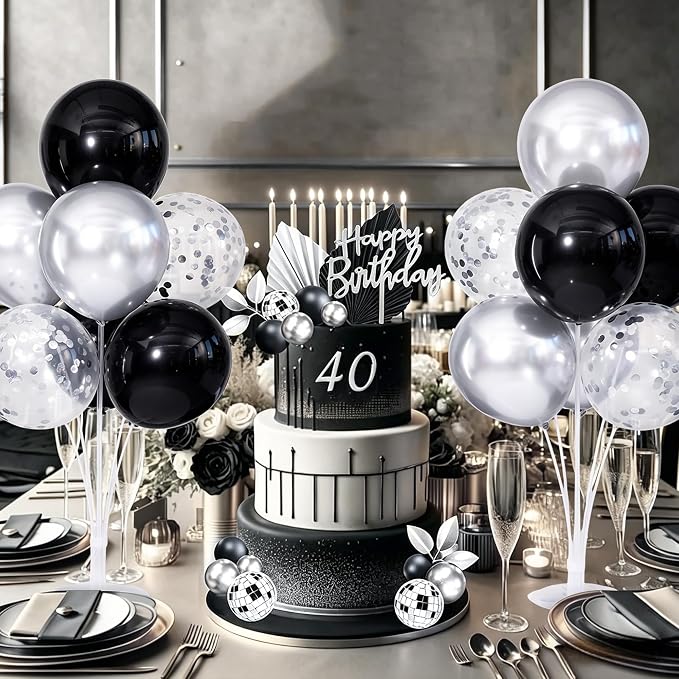 Black and Silver Balloons Table Centerpieces Stand Kit - Image 8