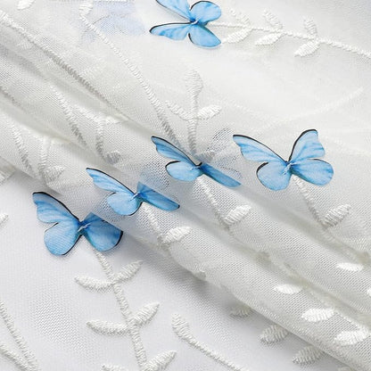 White Sheer Voile Curtains White Embossed Butterflies 84 Inches | Light - Image 4