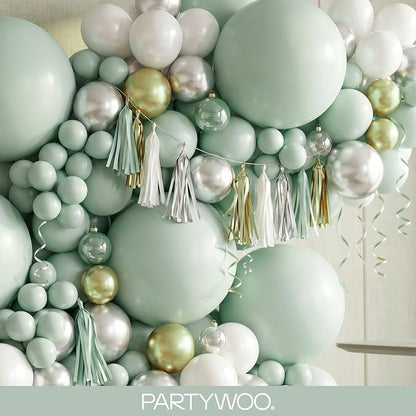 PartyWoo Dusty Green Balloons 100pcs Sage Olive Eucalyptus Green Boho Color | - Image 8