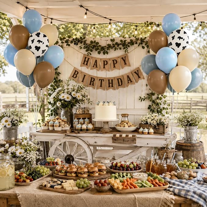 12inch Cowboy Balloons with Brown Dusty Blue White Cow Print Balloons | My - Image 7