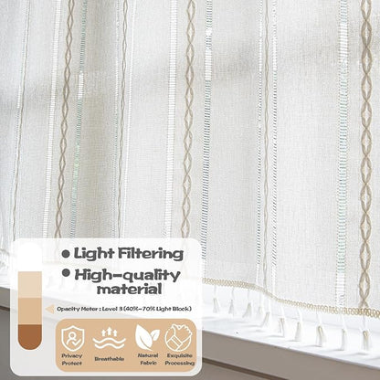Sutuo Home Ivory Boho Curtain 52W x 36L inch White Striped Light Filtering - Image 3