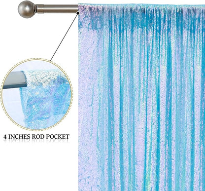 Sugargirl Mermaid Blue Sequin Backdrop Curtain 6 Panels 2FTx8FT Glitter Mermaid - Image 5