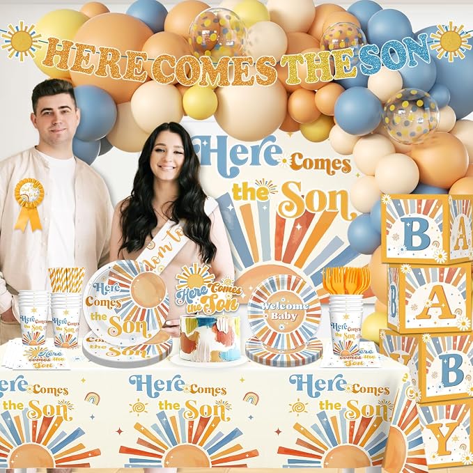 233 Pcs Here Comes The Son Baby Shower Decor - Image 8