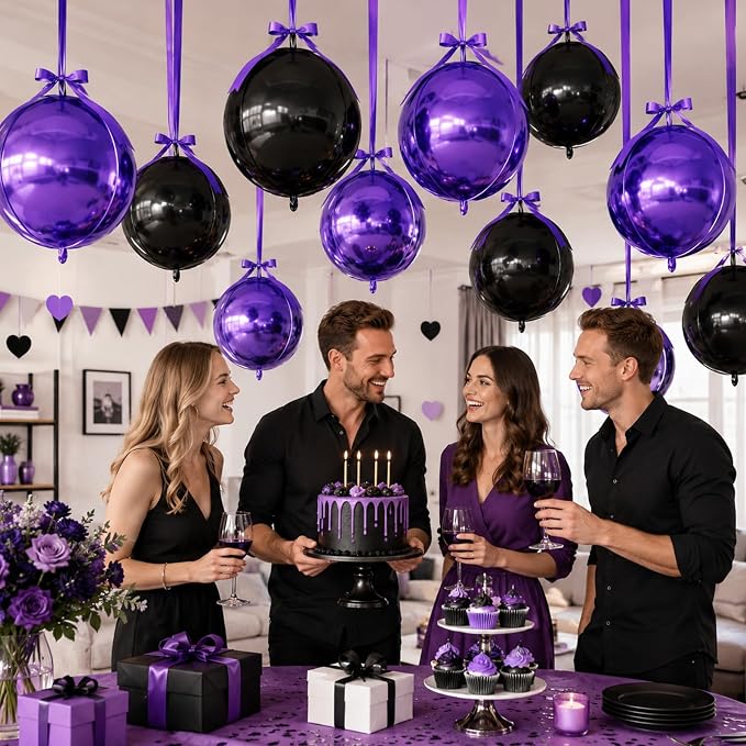 Black Purple Round Foil Balloons - Image 5