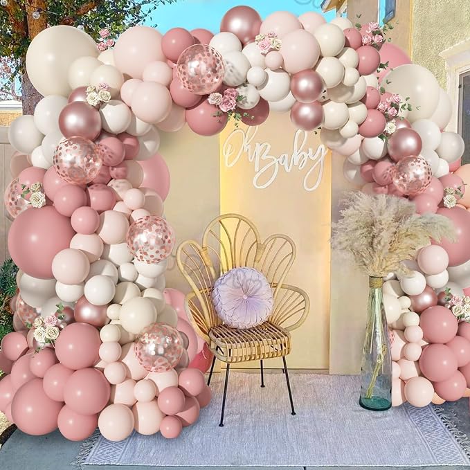 156Pcs Boho Blush Pink Balloons Arch Garland Kit Different Size | Retro Dusty - Image 7