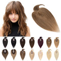 SEGO Hair Toppers for Women Real Human Hair With Bangs, 7 * 13CM Silk Base 100% Remy Human Hair Clip in Top Wiglet Hairpieces Add Volume -12 Inch Light Brown