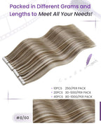LaaVoo Tape in Hair Extensions Human Hair Highlights Extensions Tape in Platinum Blonde Highlights with Ash Brown 20 Inch 20pcs 50g