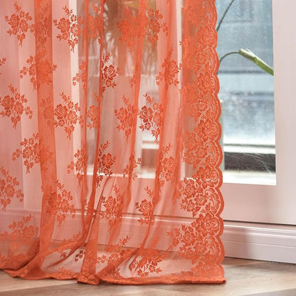 Kotile Burnt Orange Floral Lace Curtains - Image 5